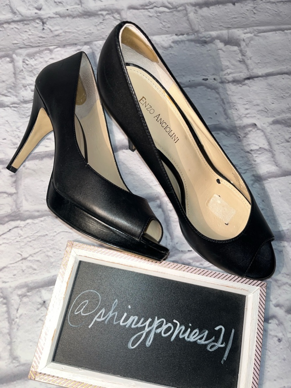 Enzo Angiolini Black Peep-Toe Platform Pumps